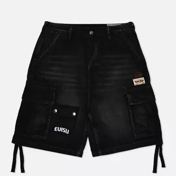 Мужские шорты Evisu Bogo Embroidered & Seagull Embroidered Cargo Denim, цвет чёрный, размер 32