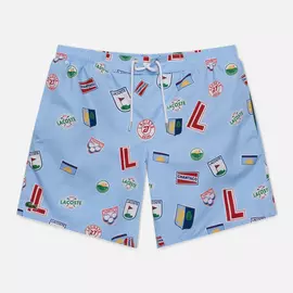 Мужские шорты Lacoste Lace-Up Waist Print Swim, цвет голубой, размер L