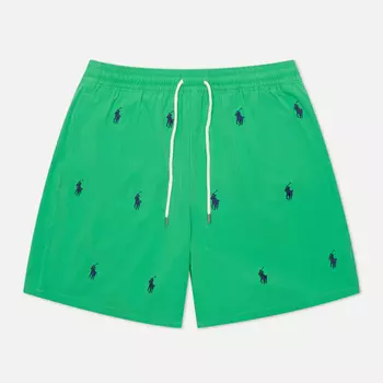 Мужские шорты Polo Ralph Lauren All Over Embroidered Polo Pony Traveler Mid, цвет зелёный, размер XL