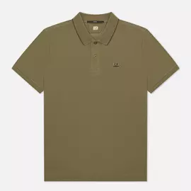 Мужское поло C.P. Company Stretch Pique Classic Logo Badge, цвет зелёный, размер XXL