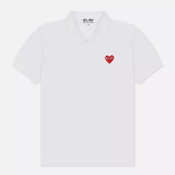 Мужское поло Comme des Garcons Play Red Heart Emblem, цвет белый, размер L