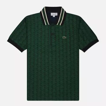 Мужское поло Lacoste Contrast Collar Monogram, цвет зелёный, размер XXL