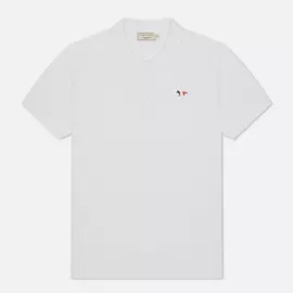 Мужское поло Maison Kitsune Tricolor Fox Patch, цвет белый, размер S