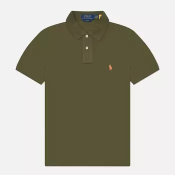Мужское поло Polo Ralph Lauren The Iconic Basic Mesh Slim Fit, цвет оливковый, размер M