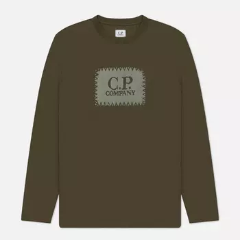 Мужской лонгслив C.P. Company 30/1 Jersey Logo Crew Neck, цвет оливковый, размер M