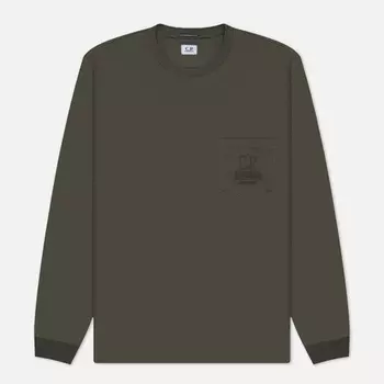Мужской лонгслив C.P. Company Mercersized 30/2 Jersey Twisted Pocket, цвет оливковый, размер S