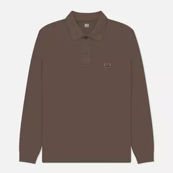 Мужской лонгслив C.P. Company Strech Piquet Logo Polo, цвет коричневый, размер M