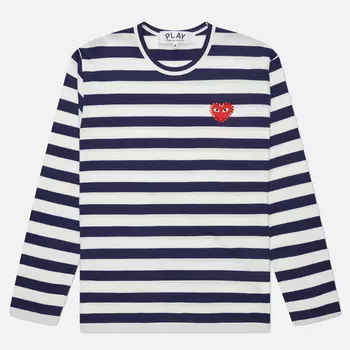 Мужской лонгслив Comme des Garcons Play Red Emblem x Rhinestone, цвет синий, размер L