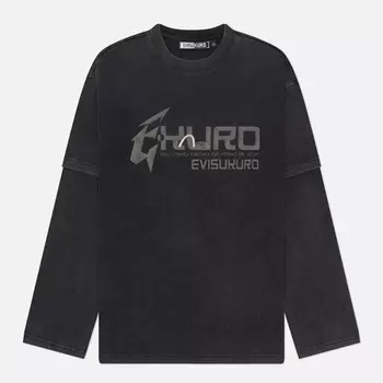 Мужской лонгслив Evisu Heavy Washed Multi Labels, цвет чёрный, размер M