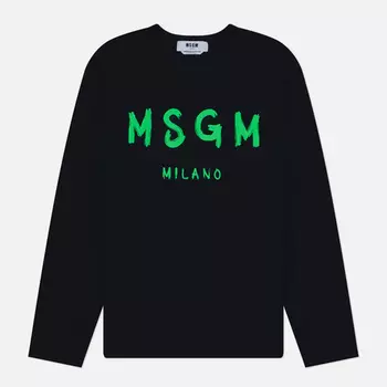 Мужской лонгслив MSGM Brush Stroke Logo Print, цвет чёрный, размер L