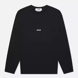 Мужской лонгслив MSGM Micrologo Basic Crew Neck, цвет чёрный, размер S