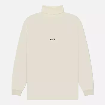 Мужской лонгслив MSGM Micrologo Print Turtle Neck, цвет бежевый, размер S