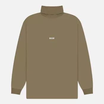 Мужской лонгслив MSGM Micrologo Print Turtle Neck, цвет оливковый, размер M