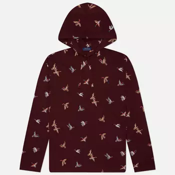 Мужской лонгслив Polo Ralph Lauren All Over Mallard Hoodie, цвет бордовый, размер M