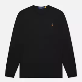 Мужской лонгслив Polo Ralph Lauren Custom Slim Fit Interlock, цвет чёрный, размер XXS
