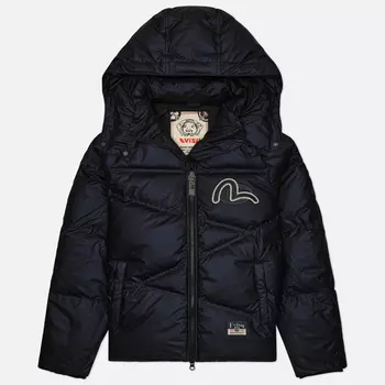 Мужской пуховик Evisu Heritage Logo Printed Down, цвет чёрный, размер XL