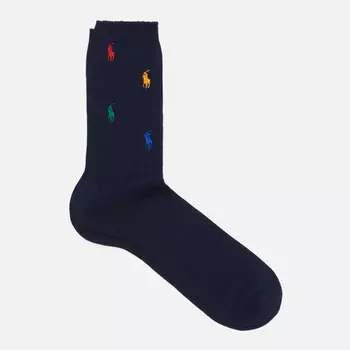 Носки Polo Ralph Lauren Multicolour Pony Stretch Cotton Blend Crew Single, цвет синий, размер 40-46 EU