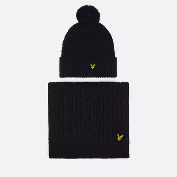 Подарочный набор Lyle & Scott Cable Bobble Scarf & Beanie, цвет синий
