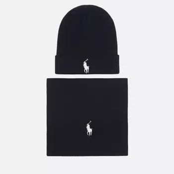 Подарочный набор Polo Ralph Lauren Embroidered Logo Beanie & Scarf, цвет чёрный