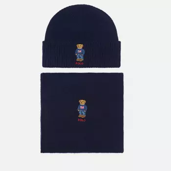 Подарочный набор Polo Ralph Lauren Flag Bear Beanie & Scarf Gift Box, цвет синий