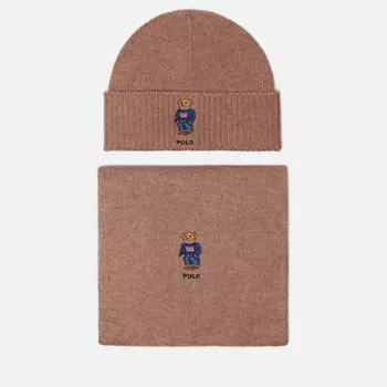 Подарочный набор Polo Ralph Lauren Flag Bear Beanie & Scarf Gift Box, цвет бежевый