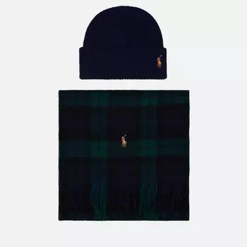 Подарочный набор Polo Ralph Lauren Holiday Tartan Beanie & Scarf Gift Box, цвет синий