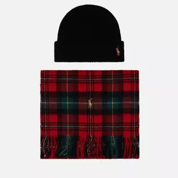 Подарочный набор Polo Ralph Lauren Holiday Tartan Beanie & Scarf Gift Box, цвет красный