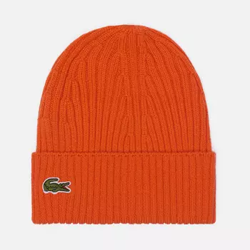 Шапка Lacoste Ribbed Wool Knit, цвет оранжевый