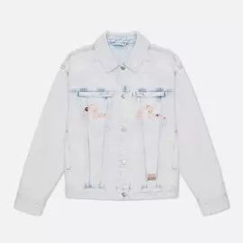 Женская джинсовая куртка Evisu Godhead x Bonsai Foil Embroidered Acid Washed, цвет голубой, размер S