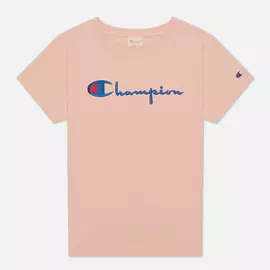 Женская футболка Champion Reverse Weave Script Logo Crew Neck, цвет розовый, размер M