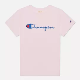 Женская футболка Champion Reverse Weave Script Logo Crew Neck, цвет розовый, размер XXS