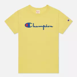 Женская футболка Champion Reverse Weave Script Logo Crew Neck, цвет жёлтый, размер S