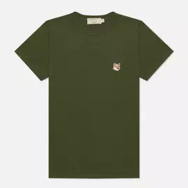Женская футболка Maison Kitsune Fox Head Patch Classic, цвет оливковый, размер M