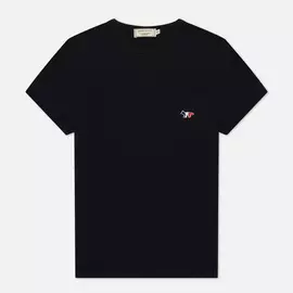 Женская футболка Maison Kitsune Tricolor Fox Patch, цвет чёрный, размер L