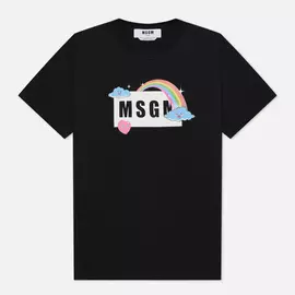 Женская футболка MSGM Cute Logo Box, цвет чёрный, размер XS