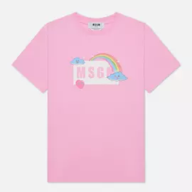 Женская футболка MSGM Cute Logo Box, цвет розовый, размер XS