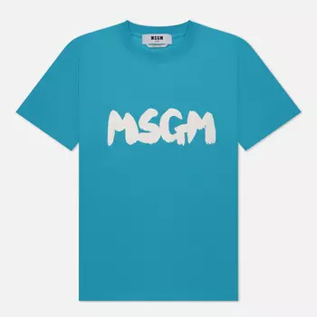 Женская футболка MSGM Logo Brush Print, цвет голубой, размер L