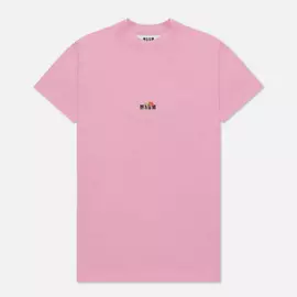 Женская футболка MSGM Micrologo Rose Flower Crew Neck, цвет розовый, размер S