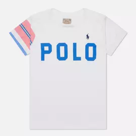 Женская футболка Polo Ralph Lauren Big Logo Stripe Sleeve, цвет белый, размер M