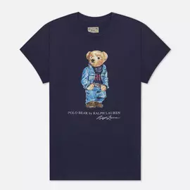 Женская футболка Polo Ralph Lauren Denim Bear 30/'S Uneven Cotton Jersey, цвет синий, размер XXL