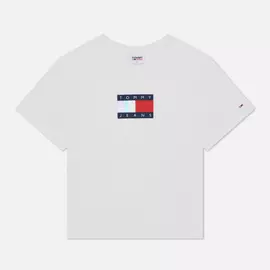 Женская футболка Tommy Jeans Crop Metallic Flag, цвет белый, размер S