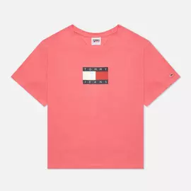 Женская футболка Tommy Jeans Crop Metallic Flag, цвет розовый, размер XS