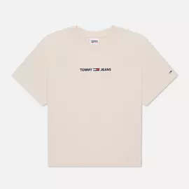 Женская футболка Tommy Jeans Logo Embroidery Organic Cotton, цвет бежевый, размер M