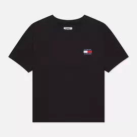Женская футболка Tommy Jeans Tommy Badge Cropped Fit, цвет чёрный, размер XS
