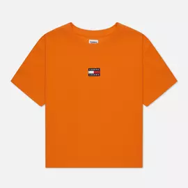 Женская футболка Tommy Jeans Tommy Center Badge, цвет оранжевый, размер XS