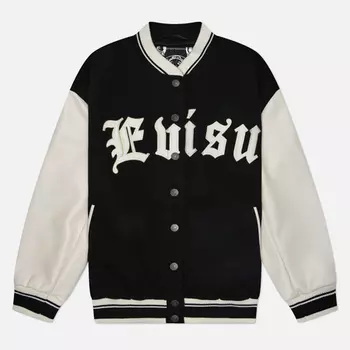 Женская куртка бомбер Evisu Kamon Logo Embroidery Long Varsity, цвет чёрный, размер M