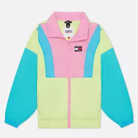 Женская куртка ветровка Tommy Jeans Colour-Blocked Tommy Badge Windbreaker, цвет зелёный, размер S