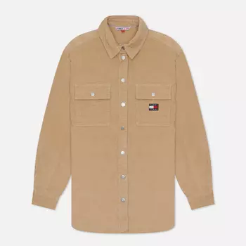 Женская рубашка Tommy Jeans Corduroy Boyfriend Overshirt, цвет бежевый, размер M