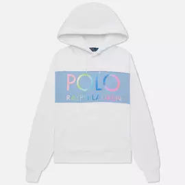 Женская толстовка Polo Ralph Lauren Ombre Logo Fleece Panel Hoodie, цвет белый, размер XS