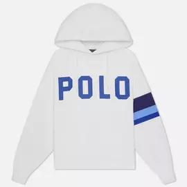 Женская толстовка Polo Ralph Lauren Striped-Trim Lightweight Seasonal Fleece Hoodie, цвет белый, размер XXS